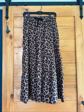 Tim and Tru Tiered Leopard Print Midi Skirt - Brown/Black